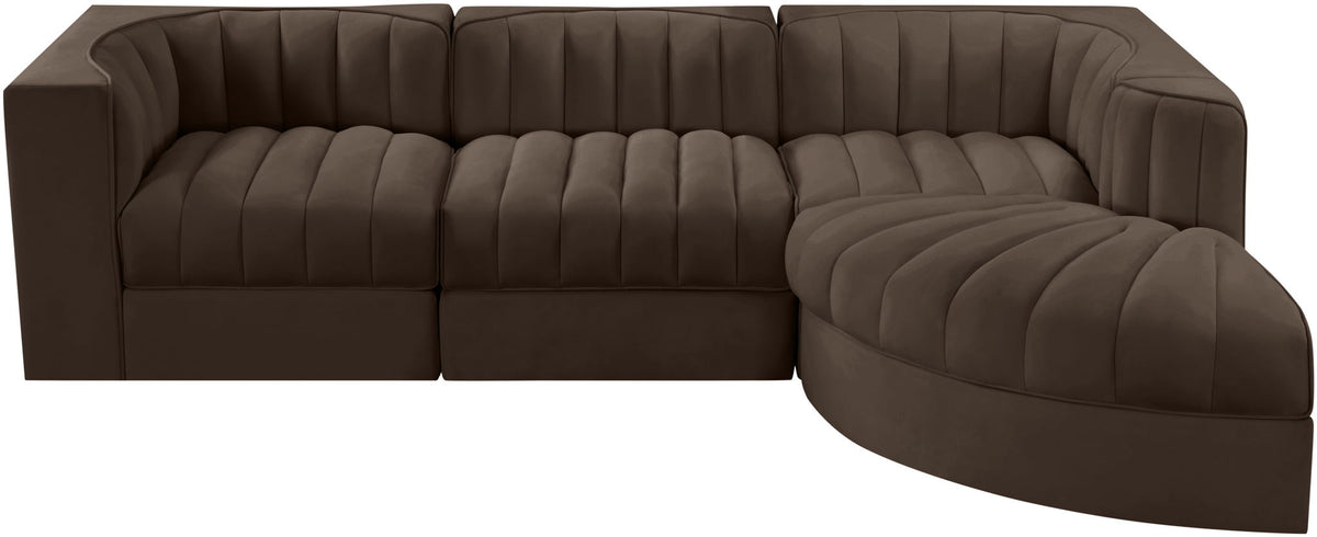 Rummi - Velvet Performance Fabric Upholstered 4 Piece Modular Sectional, With Reverse Corner Chair