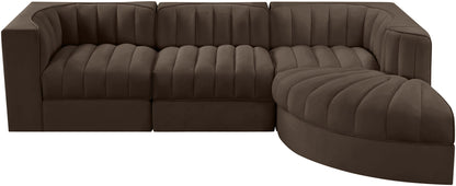 Rummi - Velvet Performance Fabric Upholstered 4 Piece Modular Sectional, With Reverse Corner Chair