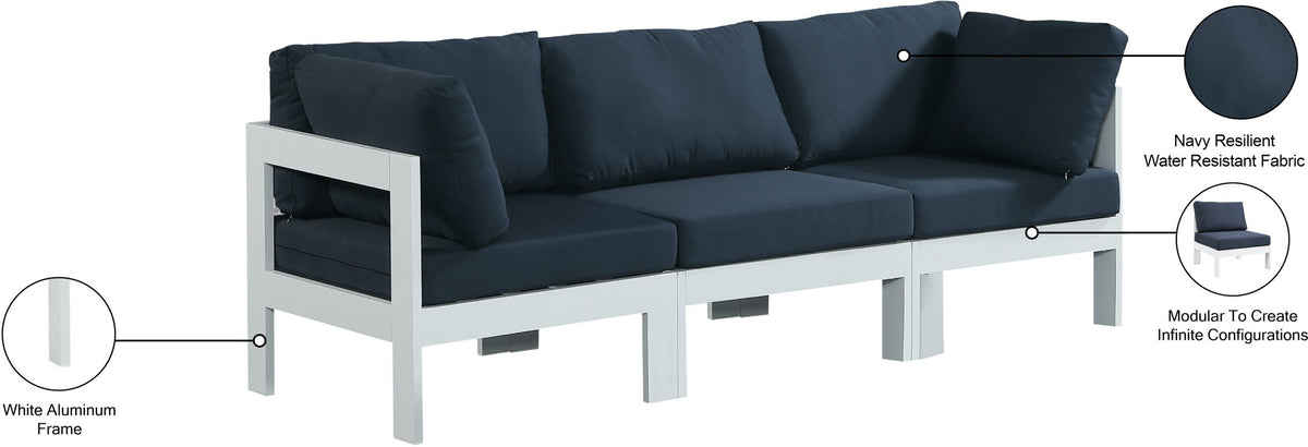 Nizuc - Outdoor Patio 3 Seat Modular Sofa With White Frame