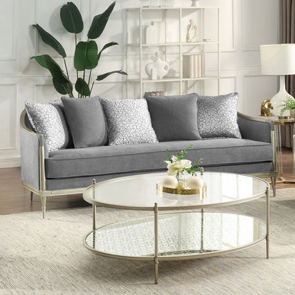 Fernando - Sofa With 5 Pillows - Gray Chenille & Champagne