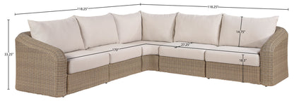 Seacrest - 123.25" Olefin Water Resistant Fabric And Wicker 5 Piece Outdoor Patio Modular Sectional