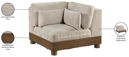 Turin - Chenille Fabric Upholstered Modular Corner Chair - Taupe / Brown Walnut