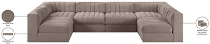 Rummi - Armless Velvet Performance Fabric Upholstered 6 Piece Modular Sectional