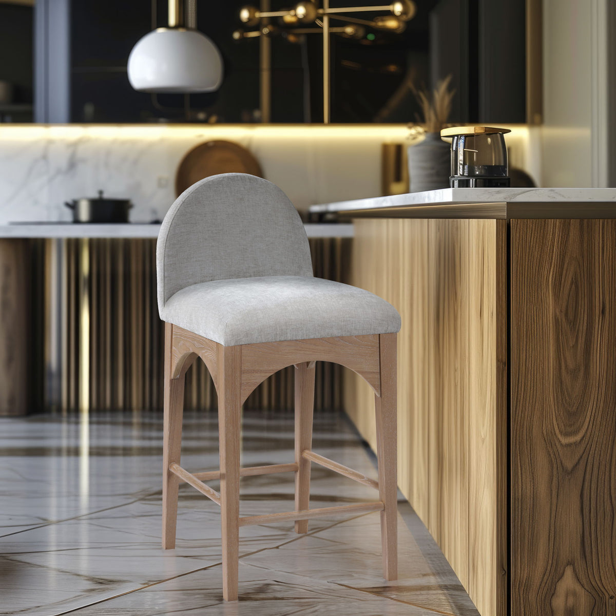 Waldorf - Chenille Stool With Natural Legs