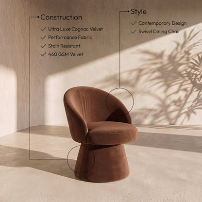 Selene - Velvet Performance Fabric Upholstered Swivel Dining Chair - Cognac