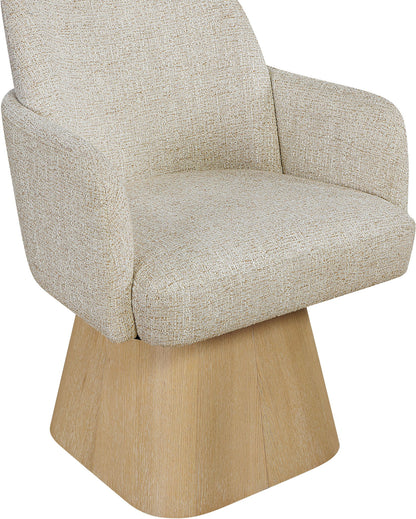 Marlowe - Linen Textured Fabric Upholstered Swivel Dining Arm Chair - Stained Natural