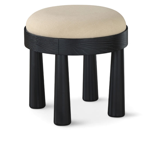 Larea - Linen Textured Fabric Ottoman - Black Base