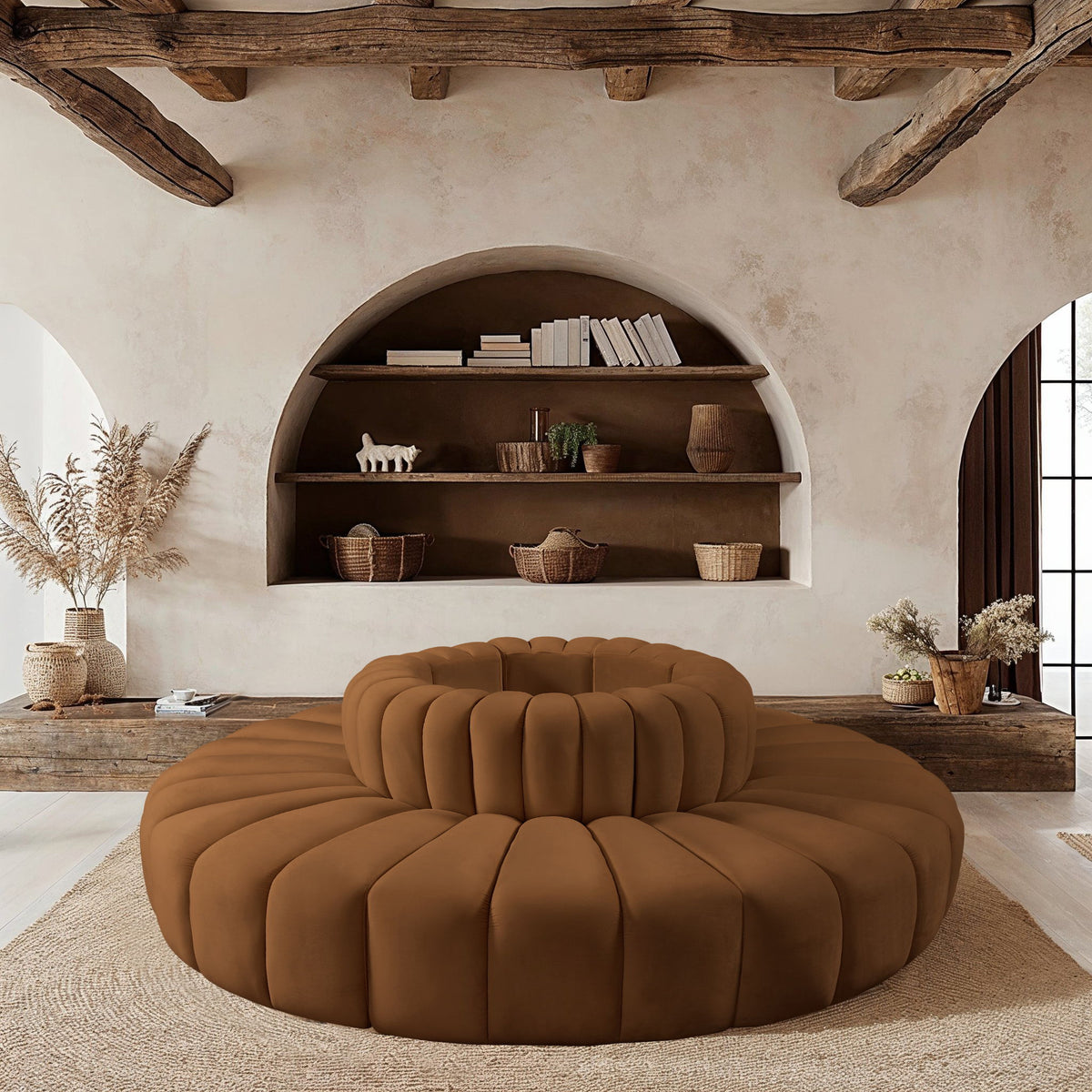 Arc - Velvet 8 Piece Round Modular Sofa - Saddle