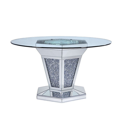 Noralie - Dining Table - Mirrored, Faux Diamonds & Clear Glass Top