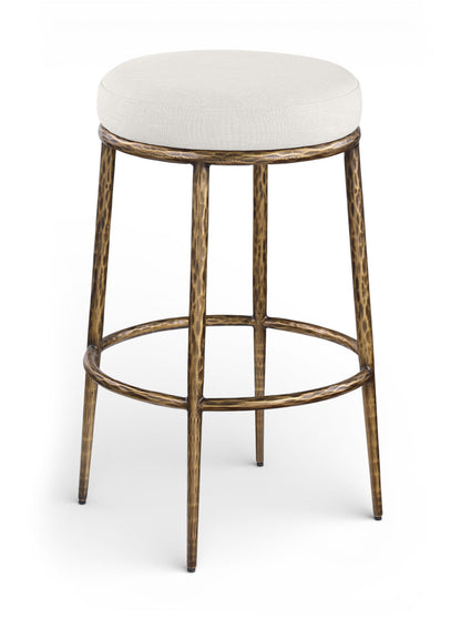 Ferro - Performance Fabric Upholstered Backless Bar Stool - Cream / Antique Brass