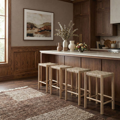 Entwine - Vegan Leather Upholstered Backless Counter Stool - Painted Natural