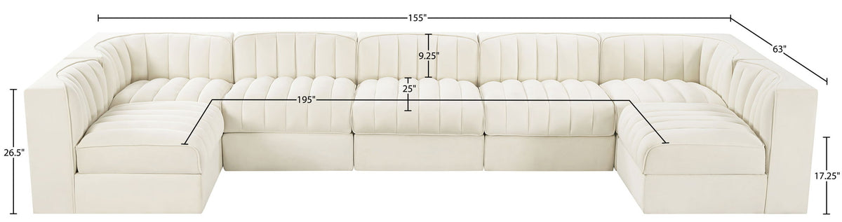 Rummi - Velvet Performance Fabric Upholstered 7 Piece Modular Sectional (With 2 Corner Chairs)