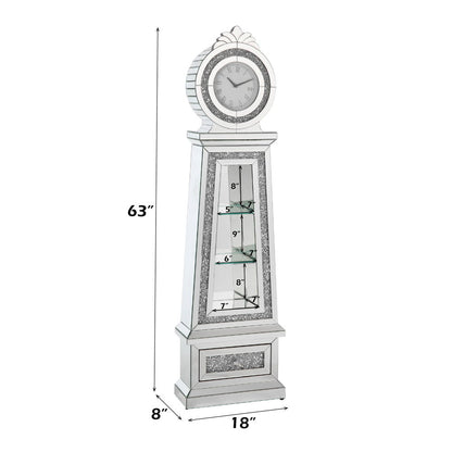 Noralie - 63" Faux Diamonds Grandfather Clock With LED - Mirrored