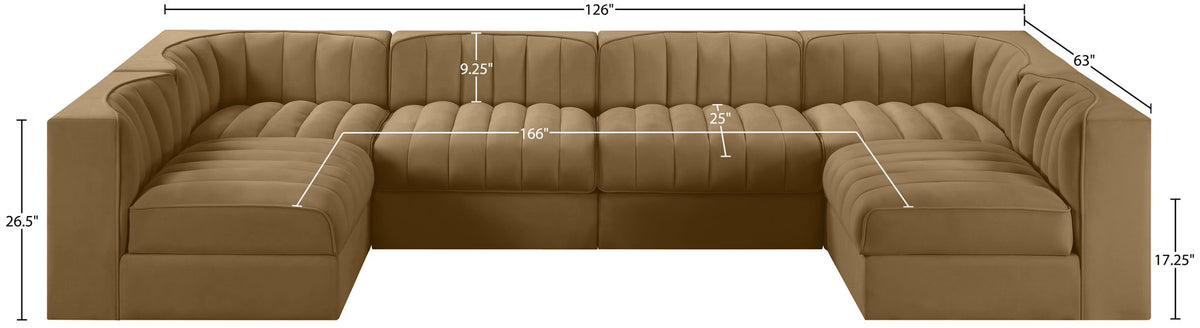 Rummi - Armless Velvet Performance Fabric Upholstered 6 Piece Modular Sectional
