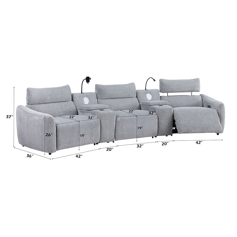 Fullar - Modular Console With Wireless Charger - Light Gary Chenille