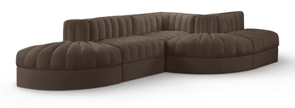 Rummi - Rounded Velvet Performance Fabric Upholstered 5 Piece Modular Sectional