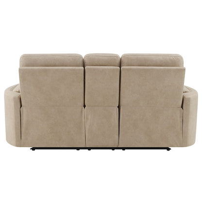 Elison - Motion Loveseat With Console - Dark Beige Polish Microfiber