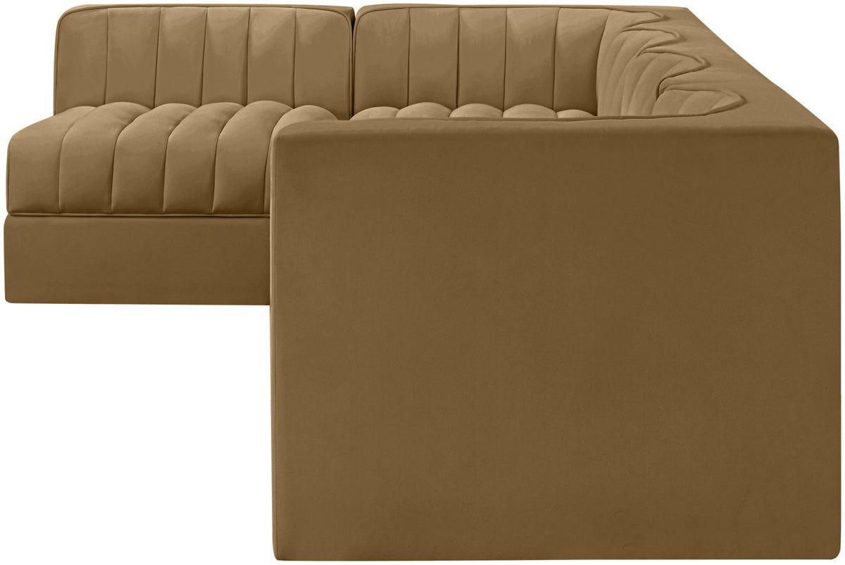 Rummi - Velvet Performance Fabric Upholstered 5 Piece Modular Sectional, L-Shaped (Right)