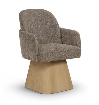 Marlowe - Linen Textured Fabric Upholstered Swivel Dining Arm Chair - Stained Natural