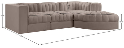 Rummi - Velvet Performance Fabric Upholstered 4 Piece Modular Sectional, With Reverse Corner Chair