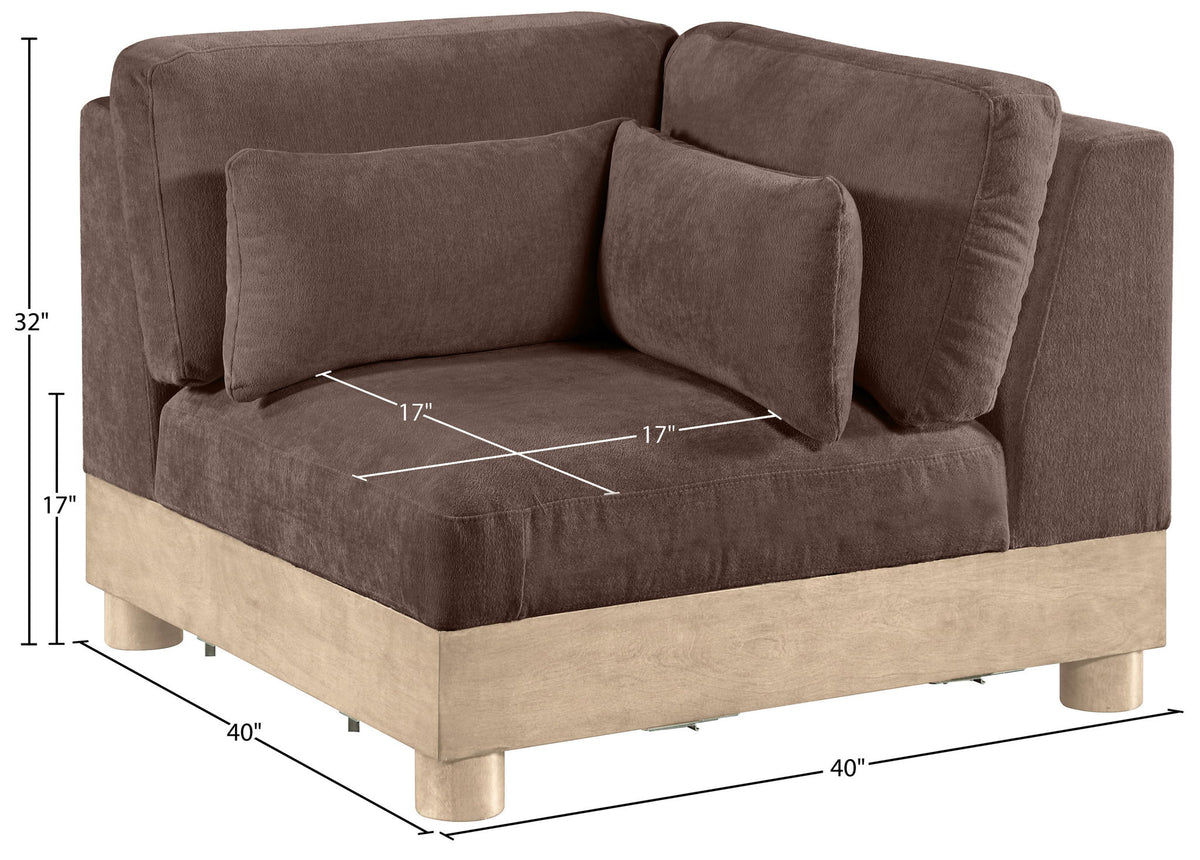 Turin - Chenille Fabric Upholstered Modular Corner Chair - Natural Base