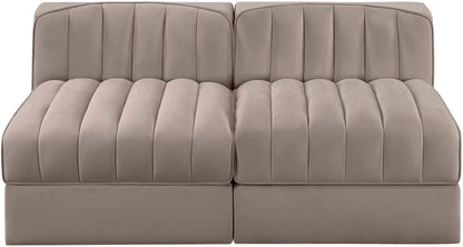 Rummi - Velvet Performance Fabric Upholstered 2 Piece Modular Armless Loveseat