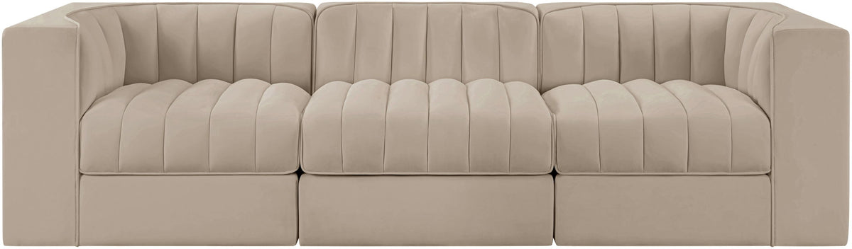 Rummi - Velvet Performance Fabric Upholstered 3 Piece Modular Sofa