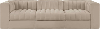 Rummi - Velvet Performance Fabric Upholstered 3 Piece Modular Sofa