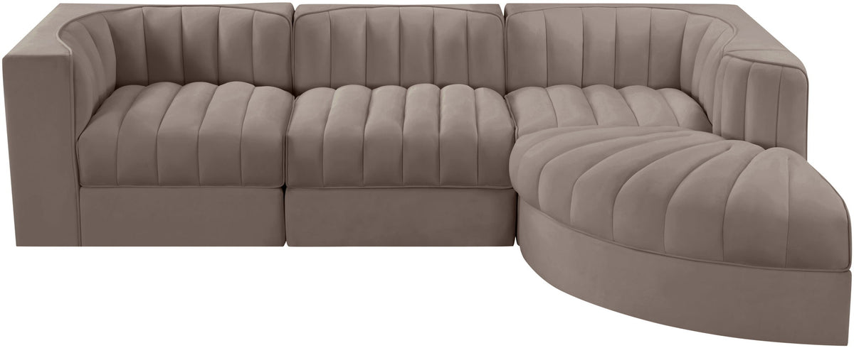 Rummi - Velvet Performance Fabric Upholstered 4 Piece Modular Sectional, With Reverse Corner Chair