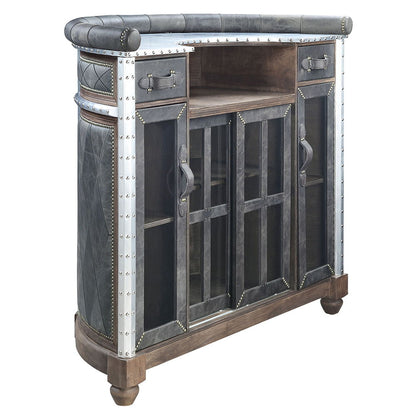 Rahma - Bar Table - Antique Ebony Top Grain Leather & Aluminum