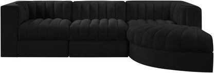Rummi - Velvet Performance Fabric Upholstered 4 Piece Modular Sectional, With Reverse Corner Chair