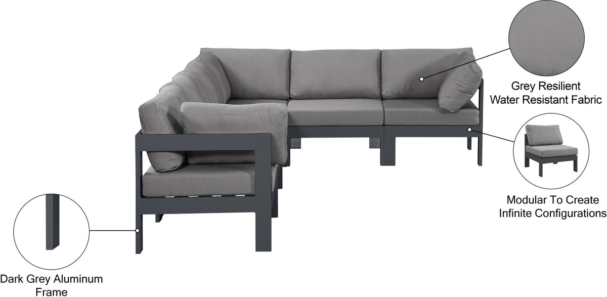 Nizuc - Outdoor Patio 6 Piece Modular Sectional With Gray Frame