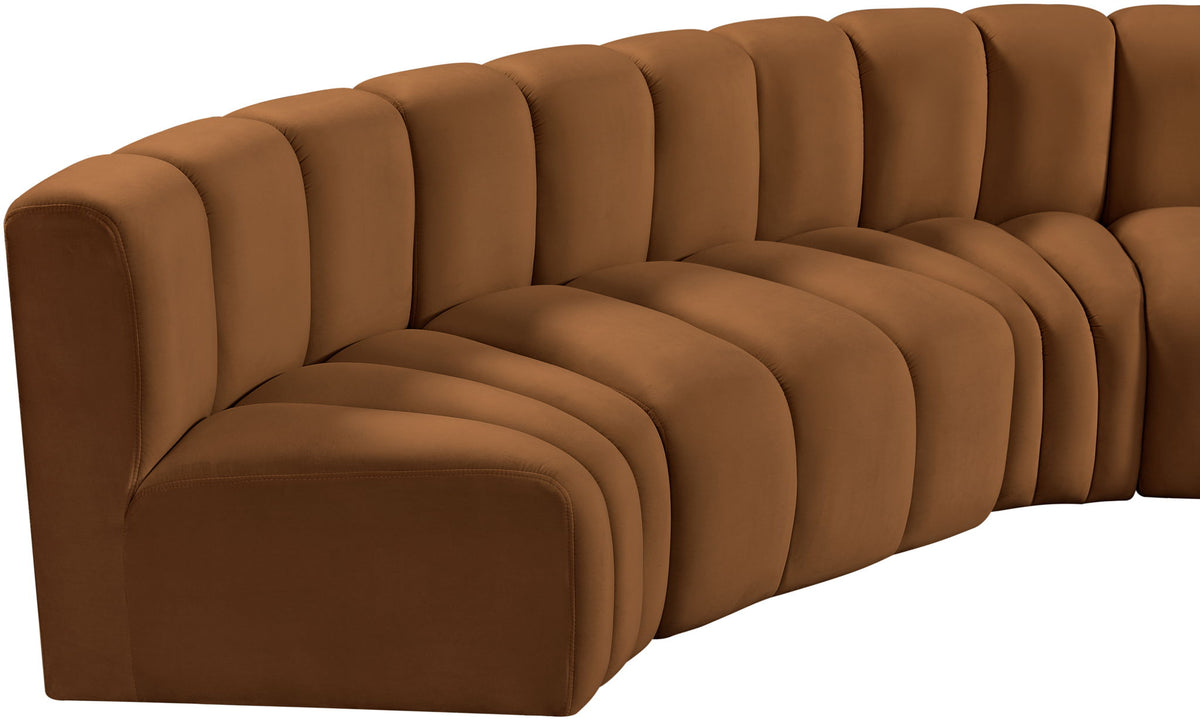 Arc - Velvet 6 Piece U-Shaped Modular Sofa - Saddle