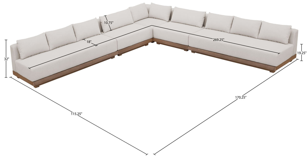 Solace - Olefin Fabric 5 Piece Outdoor Patio Modular Sectional