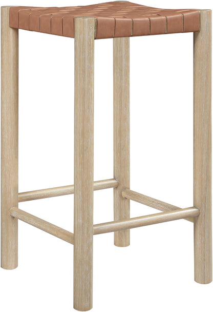 Entwine - Vegan Leather Upholstered Backless Counter Stool - Painted Natural