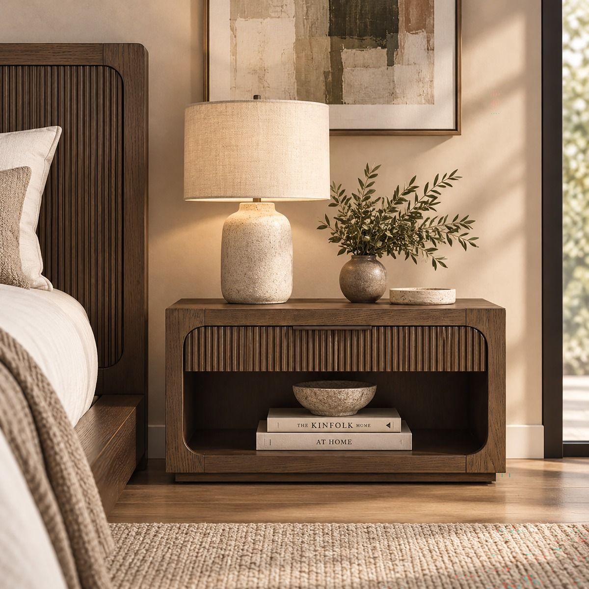 Leanna - Nightstand With Wood Top - Brown Oak
