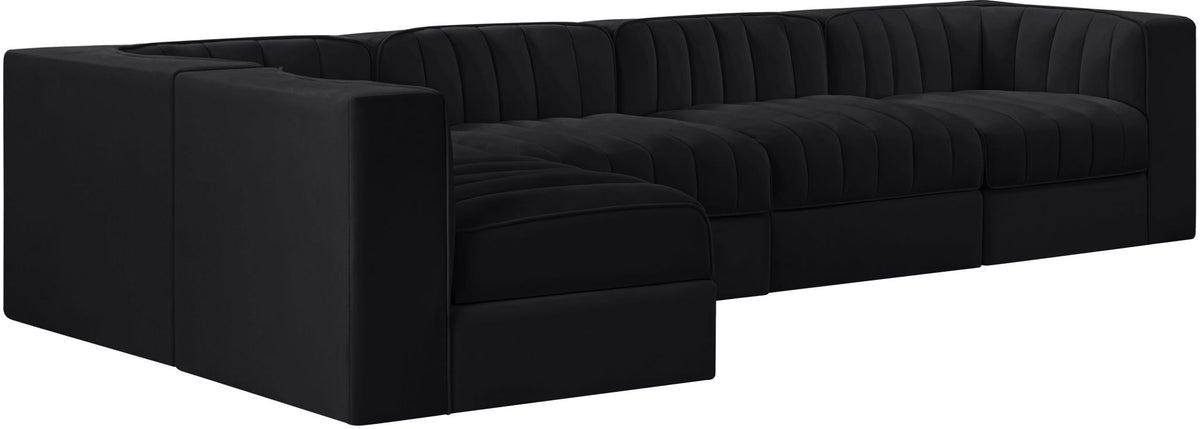Rummi - Velvet Performance Fabric Upholstered 5 Piece Modular Sectional, L-Shaped (Right)