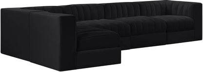 Rummi - Velvet Performance Fabric Upholstered 5 Piece Modular Sectional, L-Shaped (Right)