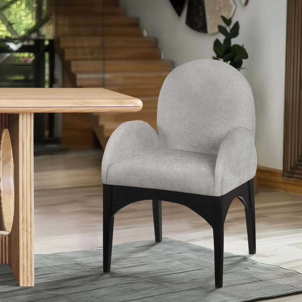 Waldorf - Chenille Dining Arm Chair With Black Legs