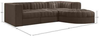 Rummi - Velvet Performance Fabric Upholstered 4 Piece Modular Sectional, With Reverse Corner Chair
