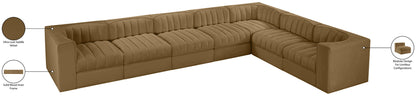 Rummi - Velvet Performance Fabric Upholstered 7 Piece Modular Sectional (With 3 Corner Chairs)