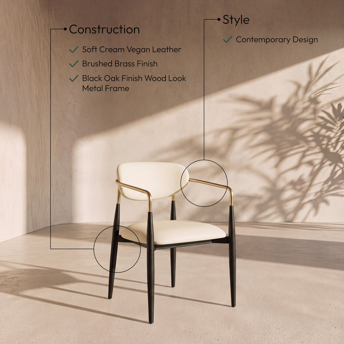 Ronda - Vegan Leather Upholstered Dining Arm Chair - Black Legs