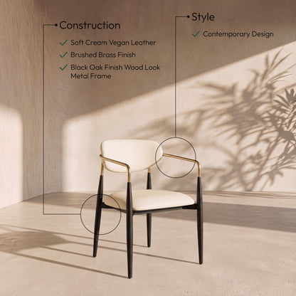 Ronda - Vegan Leather Upholstered Dining Arm Chair - Black Legs