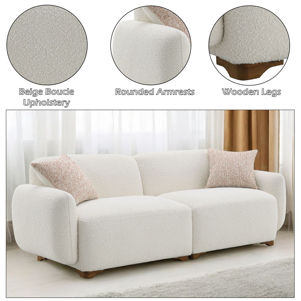 Darius - Sofa With 2 Pillows - Beige Boucle