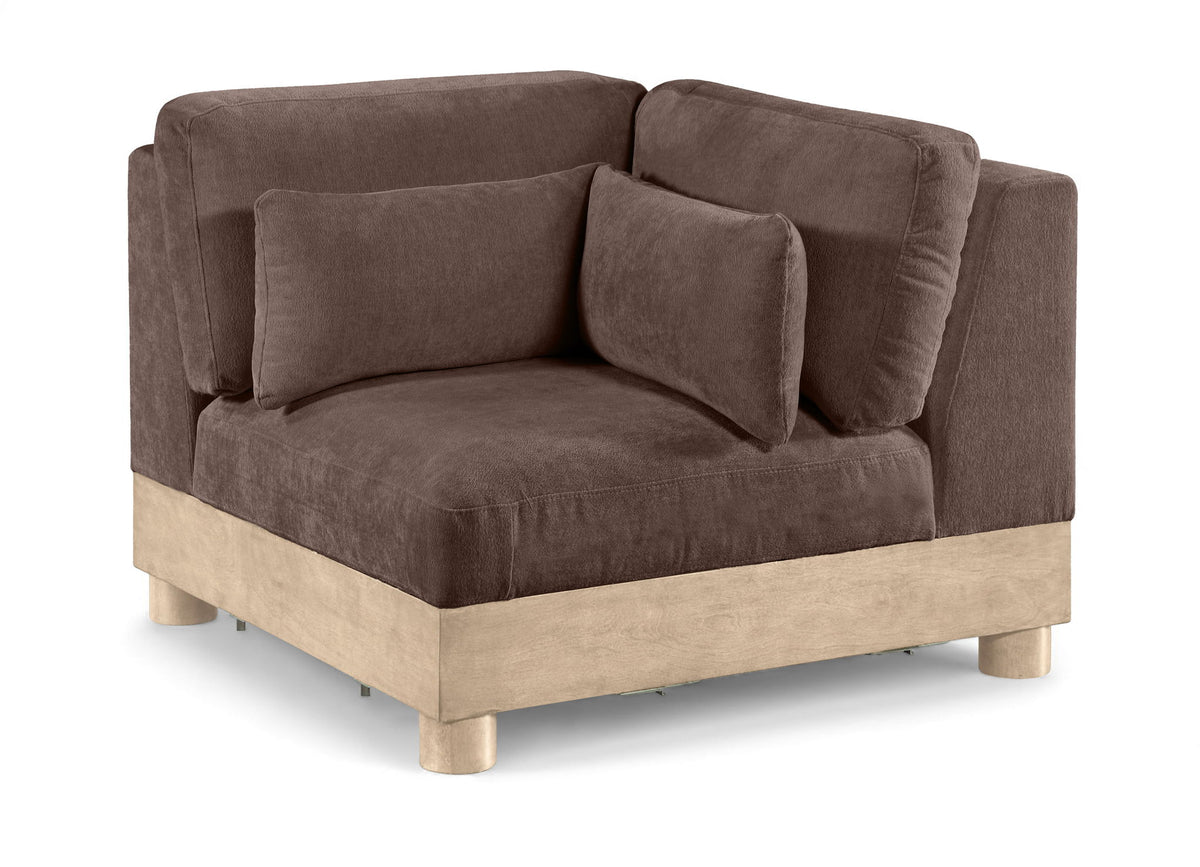 Turin - Chenille Fabric Upholstered Modular Corner Chair - Natural Base