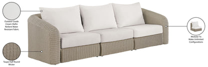 Seacrest - Olefin Water Resistant Fabric And Wicker 3 Piece Outdoor Patio Modular Sofa