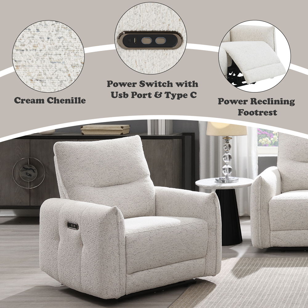 Lalisa - Power Motion Recliner With USB Port - Cream Chenille