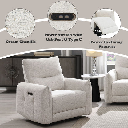 Lalisa - Power Motion Recliner With USB Port - Cream Chenille