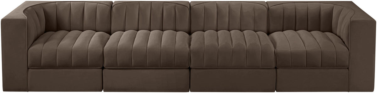 Rummi - Velvet Performance Fabric Upholstered 4 Piece Modular Sofa
