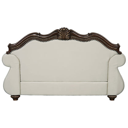 Pierce - Loveseat With 3 Pillows - Beige Fabric & Cherry